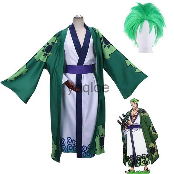 Thema Kostüm Anime Kostüme Roronoa Zoro Cosplay Kostüme Anime Wano Country Cosplay Kimono Robe Umhang Gürtel Voller Anzug Wano Kuni Weihnachtsgeschenk Zoro Outfit J231025