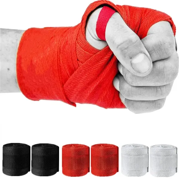 Bandagem esportiva de algodão para boxe, 2 rolos de 2.5m, manoplas de sanda, mma, cinto, bandagem para competição