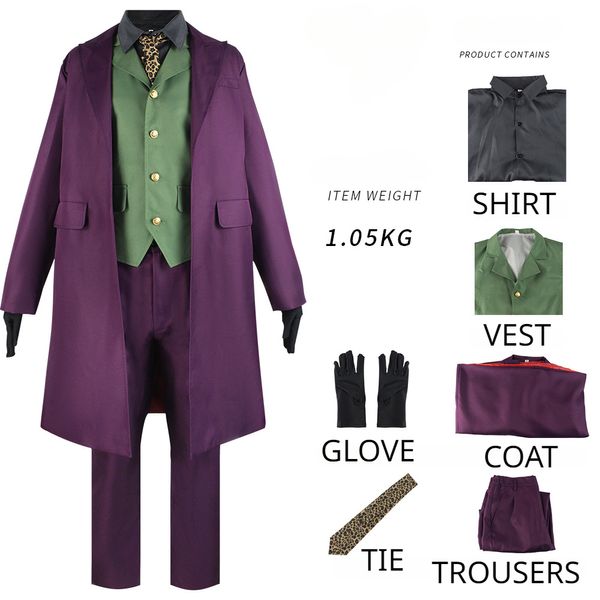 DC Movie Batman Dark Knight Costume Costume The Purple Clown Heath Ledger Costume per il costume da performance da ballo di Halloween Set completo 9186