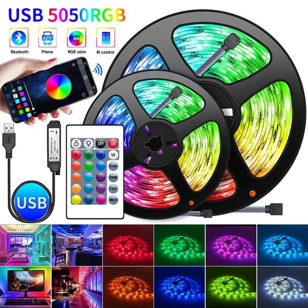 Tira de luz de led usb, 30led/medidor, bluetooth, rgb, luz de fundo flexível para tv, fita 5050 5v, diodo, aplicação móvel, 1-30m para salas 231025