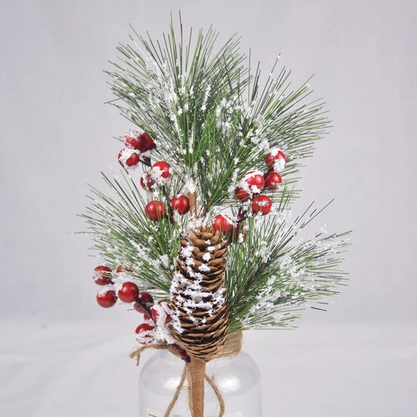 Decorações de Natal Artificial Natal Red Berry Stem com Pine Cone Frost Pine Needle Branches 6 Pack Home Garden Decoração de flores artificiais 231023