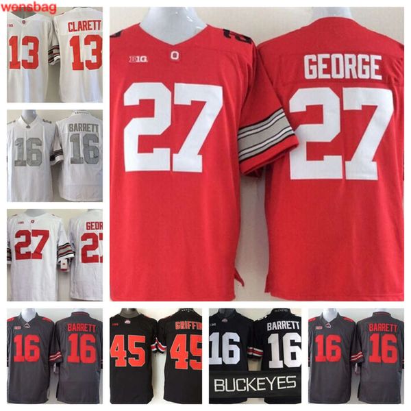 Camisa de futebol do Ohio State Buckeyes em estoque 13 Maurice Clarett 16 J.T.Camisa Barrett 27 Eddie George 45 Archie Griffin 47 Hawk Ed