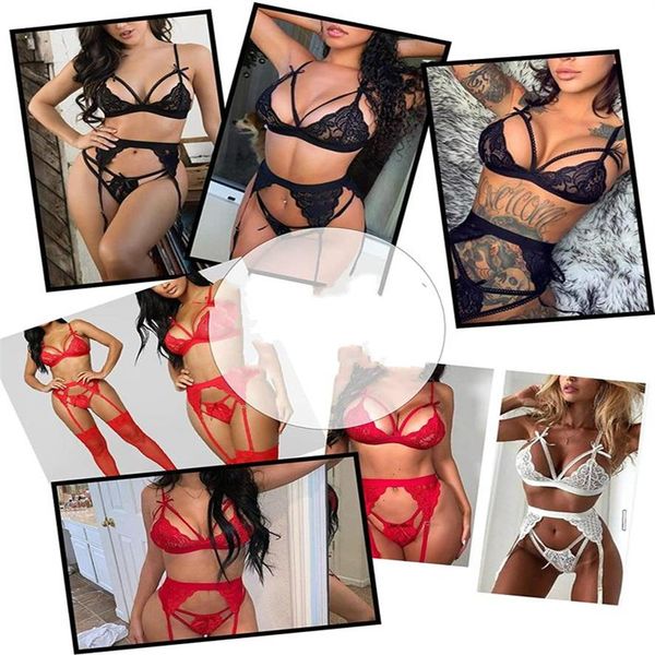 Conjunto de lingerie feminina renda teddy cinta babydoll bodysuit com liga belts259u