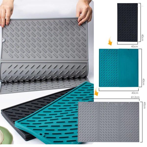 Tapis de Table bol et plat, vaisselle, dessus de cuisine, accessoires à trois volets, support de sous-verres, napperon antidérapant en Silicone