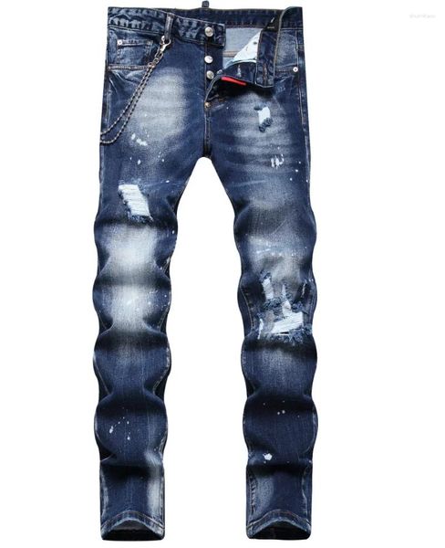 Jeans da uomo y2k da uomo allungare la moda magra di strada slim fit pantaloni blu maschio blu maschi uomini strappati 44-54