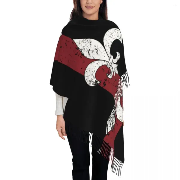 Sciarpe Sciarpa da donna con nappa Fleur De Lis Grande scialle invernale caldo Avvolgere il fiore di giglio Simbolo Bandiera Abbigliamento quotidiano Cashmere