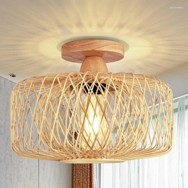 Plafoniere Lampada intrecciata fatta a mano Paralume vintage a doppio strato Decorazioni per la casa E27 Lampadario per soggiorno camera da letto