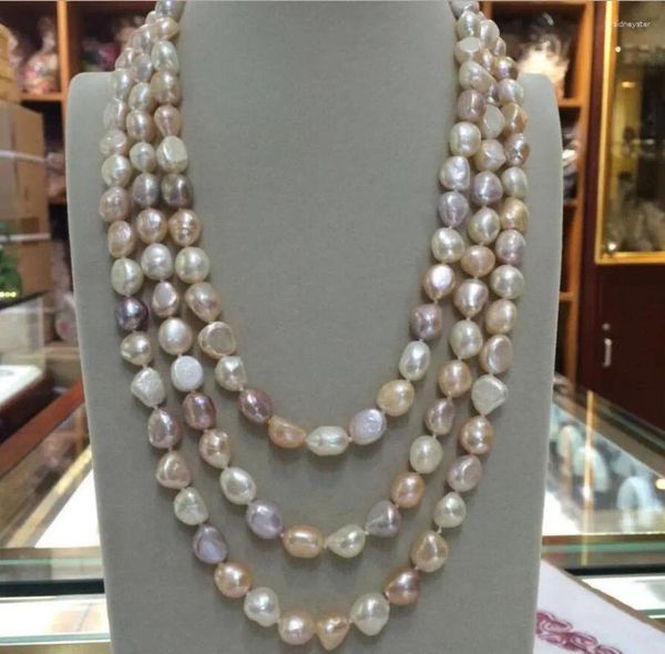 Цепочки длиной 60 дюймов, 9-10 мм, ожерелье из белого, розового, фиолетового пресноводного жемчуга в стиле барокко