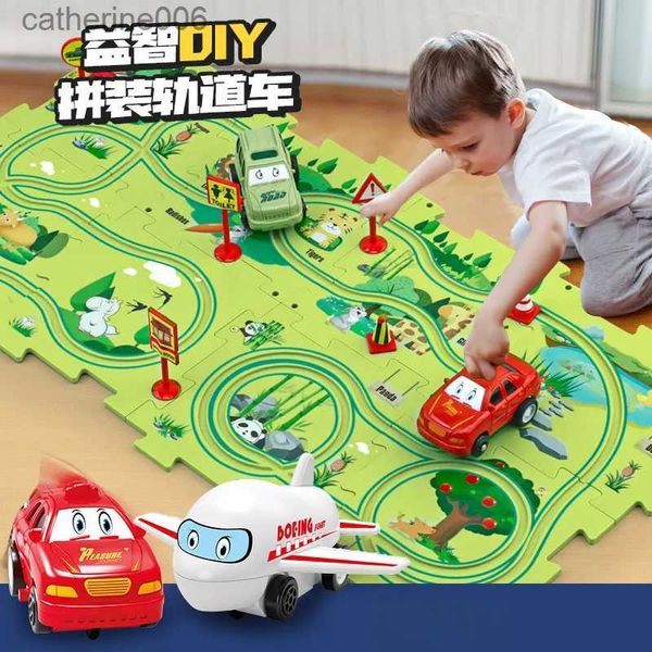 Quebra-cabeças Crianças Lógica Jogo de Tabuleiro Jigsaw DIY Puzzles Electric Race Car Track Brinquedos Slot Rail Brinquedos Monetssori Construção Educacional ToysL231025