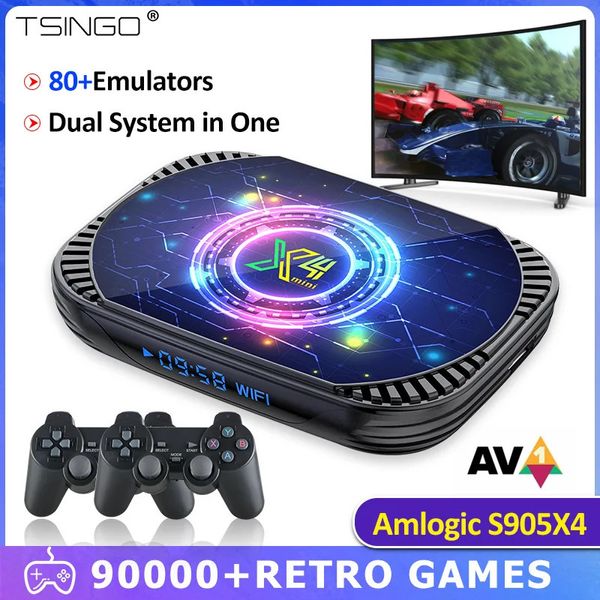 Controller di gioco Joystick TSINGO Console per giochi arcade X4 Mini 90000 giochi integrati 80 emulatori per SS/DC/MAM/C64 Sistema doppio S905X4 CPU 4K HD WiFi TV Box 231024