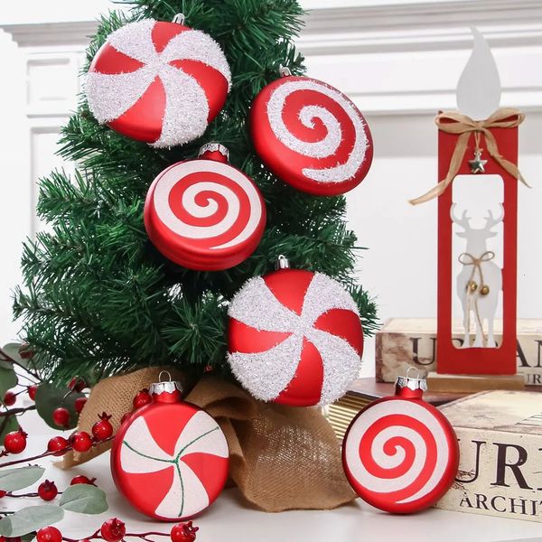 Decorações de Natal 4pcs vermelho e branco pingente decoração galvanizado pintado redondo bolo pendurado cenário mostra decoração de casa 231025