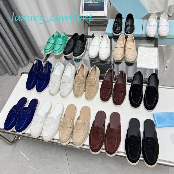 Sapatos de vestido Camurça Mocassins de Couro Designers Mules Mulheres Homens 100% Couro Real Slip-On Luxury Plaque Loafers Sabots Flats Casual Loafer Barco Sapatos Tropez Walk Tamanho 34-48