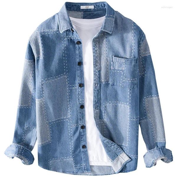 Camisas casuais masculinas moda tendência de manga comprida camisa jeans confortável juventude rufião bonito jaqueta de algodão japonês