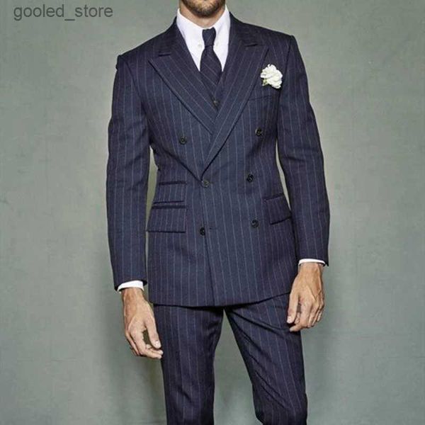 Erkek Suit Blazers Erkek Çizgili 2 Parça Düğün Düğün için İnce Tails Özel Damat Düğün Giyim Sekonsu Settensuit Q231025