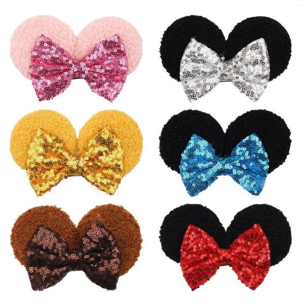 Accessori per capelli Prowow Lovely Sequin Mouse-orecchio da 6 pollici Clip Flash Bow Bambini Headwea RHair