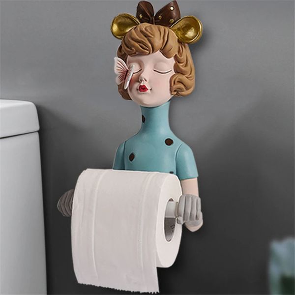 Suportes de papel higiênico 26,5 cm Nordic Criativo Menina Suporte de papel higiênico Resina Rolling Tissue Dispenser Banheiro Dectorstions Toalha Decoração de casa 231025