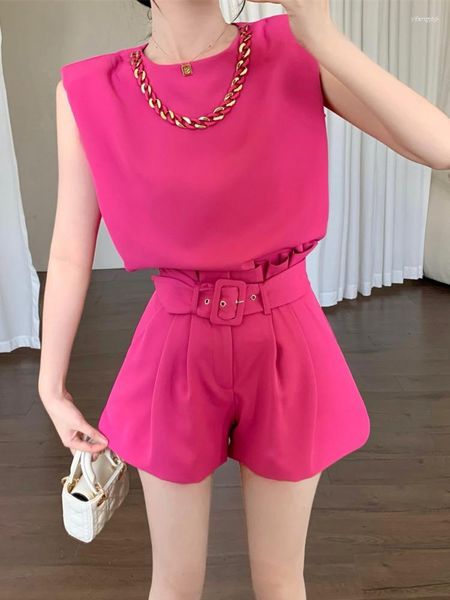 Women's Tracksuits Women's Fashion Casual Summer Two Piece Set For Women Loose Top High Waist Short Sets French Small Fragrance 2 Pant