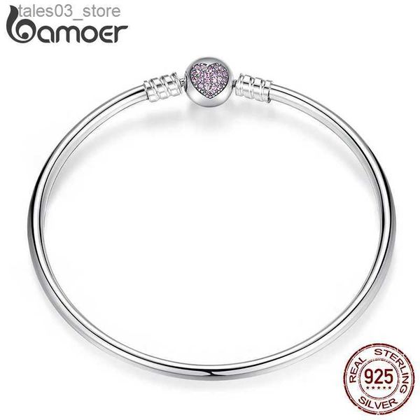 Charme Pulseiras BAMOER 925 Sterling Silver Snake Chain Bangle Pulseira Pave Setting CZ para Mulheres Pingente Charme Bead DIY Luxo Jóias PAS904 Q231025