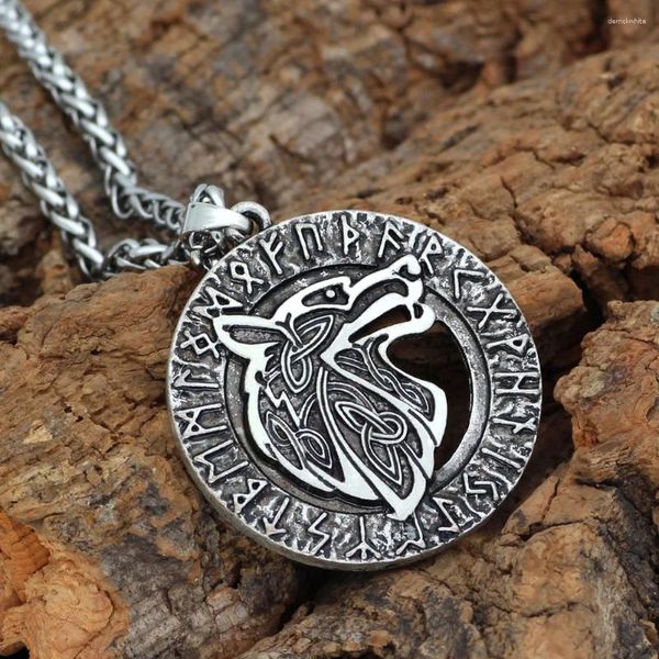 Colares de pingente Odin Wolf Freki Amuleto Rune Viking Colar com saco de presente