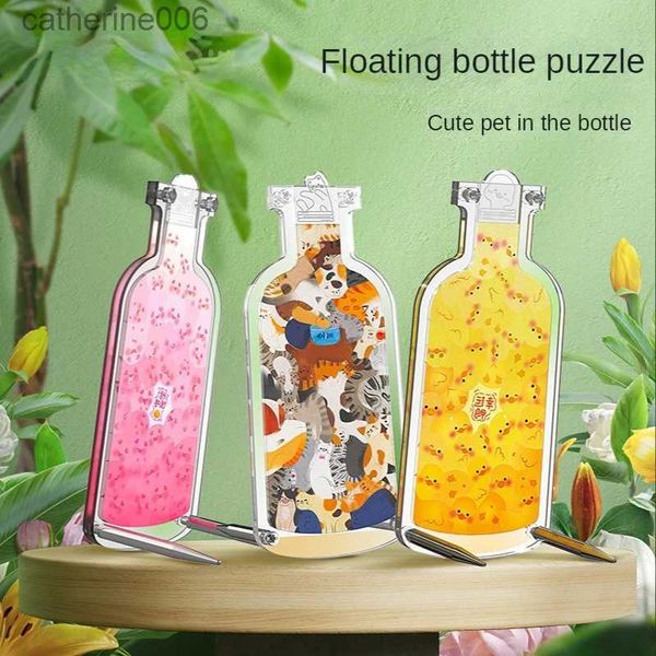 Quebra-cabeças Acrílico 3D Bonito Animal Puzzle Garrafa Standee Display DIY Jigsaw Puzzle Gatinho Filhote de Cachorro Porco Decoração de Casa Brinquedos Educativos GiftL231025