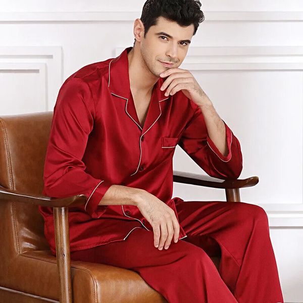 Herren-Nachtwäsche, Loungewear-Pyjama-Set für Herren, Nachtwäsche, langärmelig, Schlafoberteil, Hose, Satin-Seidenpyjama, Herren-Nachtwäsche-Set, Pijama-Set 231025