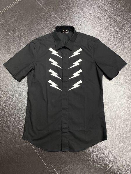 Мужские хлопковые классические рубашки с зеркальным принтом молний и короткими рукавами Camisas Masculina, повседневная облегающая мужская деловая рубашка 101661