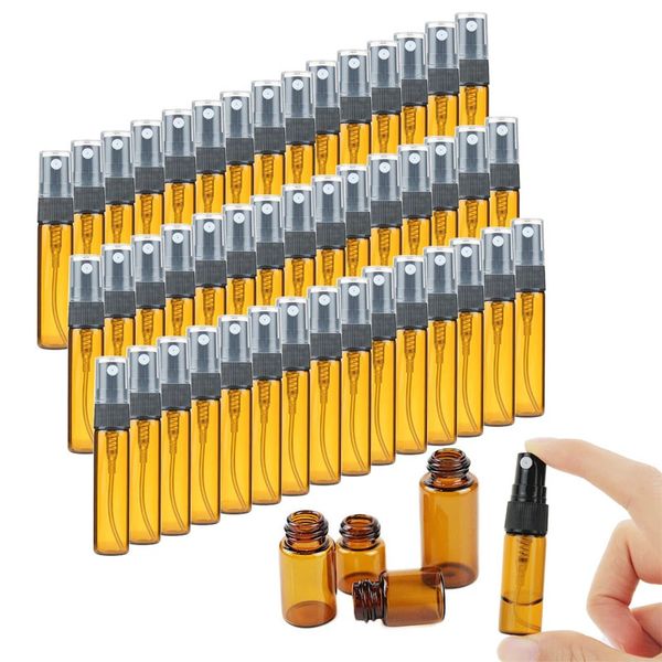 Frasco de perfume 20/30/50 / 100pcs 3ml 5ml 10ml Frasco de perfume de vidro âmbar Recipiente atomizador Bomba de perfume Óleo essencial Aromath Garrafas de viagem 231024