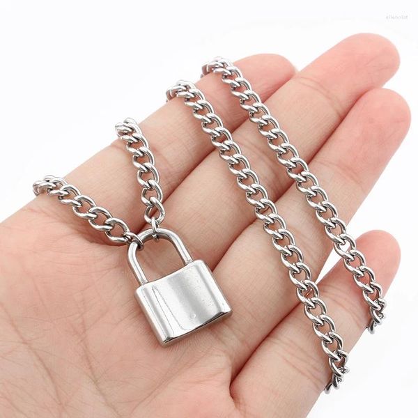 Colares de pingente de aço inoxidável moda lock-forma colar cor punk cadeado encantos corrente jóias presente para homens mulheres