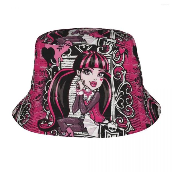 Berets Draculaura Bob Hat para adolescente Beach Cartoon Campo Design exclusivo dobrável ao ar livre chapéus de pesca Headwear