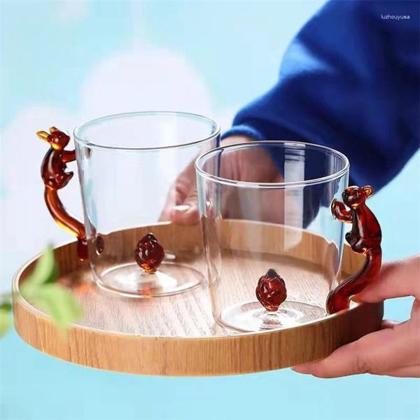 Vidros de vinho Moderno Simples Criativo Esquilo Tridimensional Forma Vidro Alto Borosilicato Resistente ao Calor Aquecível Tropical Handle Water