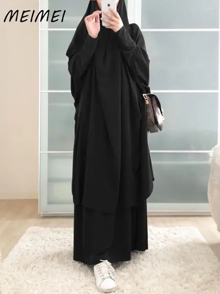 Roupas étnicas Roupas de Oração Islâmica 2 Peças Conjunto para Mulheres Abaya Vestido Muçulmano Khimar Niqab Presentes Seu Longo Vestido Ramadã