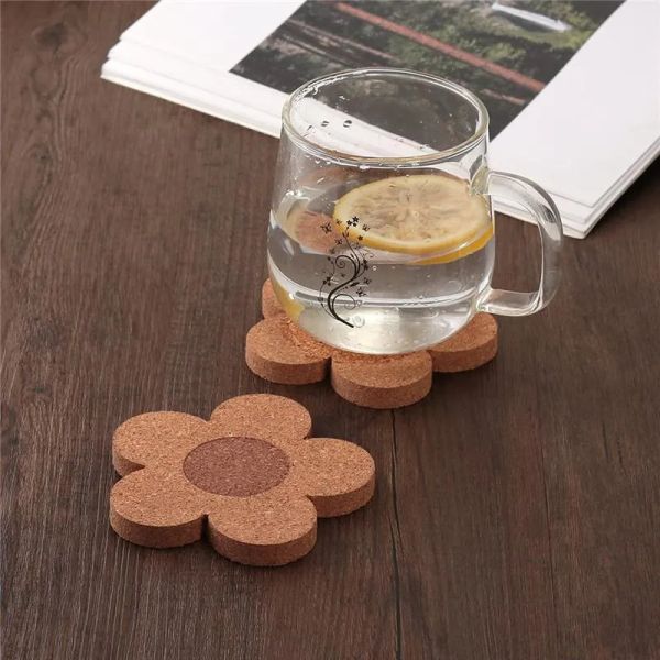 Fabrika Outlet Cork Mats Pads Coasters İçecekler Yeniden Kullanılabilir Doğal Cork 4 inç Çiçek Şekli Ahşap Masa Masası Cam Masa