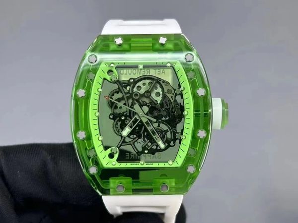 43 mm transparente 055-Herrenuhr von höchster Qualität mit Handaufzug, mechanisches Uhrwerk, Armbanduhr, wasserdicht, zum Heiraten, Geburtstag, weiches Gummiband, AET-Umformung, limitierte Auflage