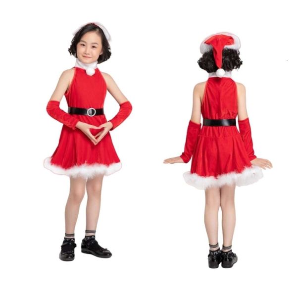 Roupas de natal cosplay traje menina coelho joga traje vermelho ouro veludo vestido véspera pai criança desempenho traje de natal