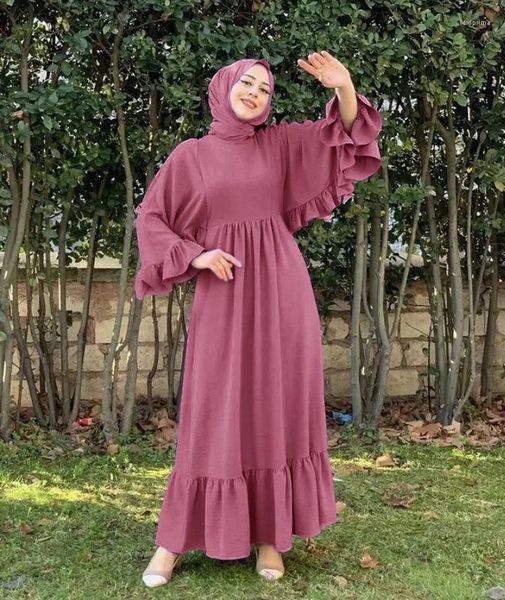Etnik Giyim Jalabiay Müslüman Kadınlar Abaya Kimono Elbise Ruffles Kaftan Dubai Türkiye Kaftan Eid Ramazan İslami Arap Robe Elbise Abayas