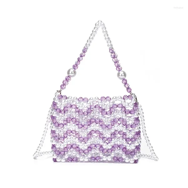 Evening Bags Summer Wave Patterned Acrylic Pearl Small Totes Transparent Beaded Woven Tote Bag Patchwork Hollow Out Luxury Seaside