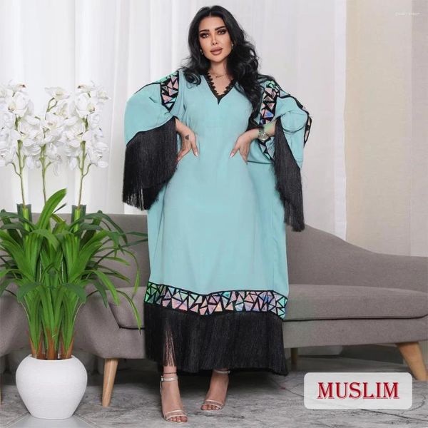 Roupas étnicas moda muçulmano dubai festa abaya para mulheres elegante lantejoulas feminino kaftan tassel noite abayas vestido musulman solto robe