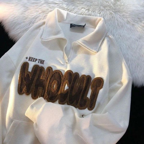 Felpe con cappuccio da donna Camicia oversize con colletto polo Waffle Donna Primavera Autunno Preppy Manica lunga Uomo American Retro Hiphop Giacca K Abbigliamento