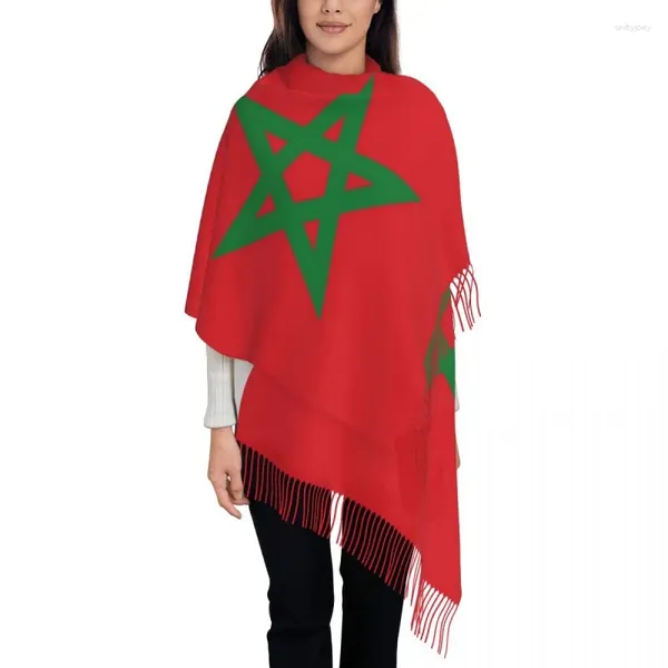 Roupas étnicas A Bandeira de Marrocos Lenço Envoltório Mulheres Longo Inverno Queda Quente Borla Xale Lenços Unissex