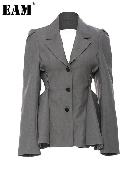 Ternos femininos blazers eam feminino cinza sem costas malha babados elegante blazer lapela manga longa solto ajuste jaqueta moda primavera outono 1de9895 231025