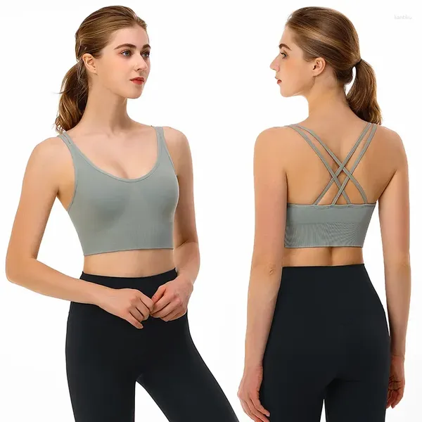 Roupa de yoga tamanho grande cruz de volta sutiã esportivo S-2XL sem anel de aço reunindo anti-aptidão respirável tanque superior roupa interior