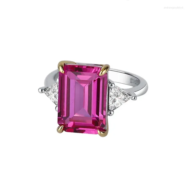 Brincos de luxo 925 prata 10 14mm aquamarine rosa quartzo laboratório anéis de diamante para mulheres pedras preciosas alianças de casamento joias finas