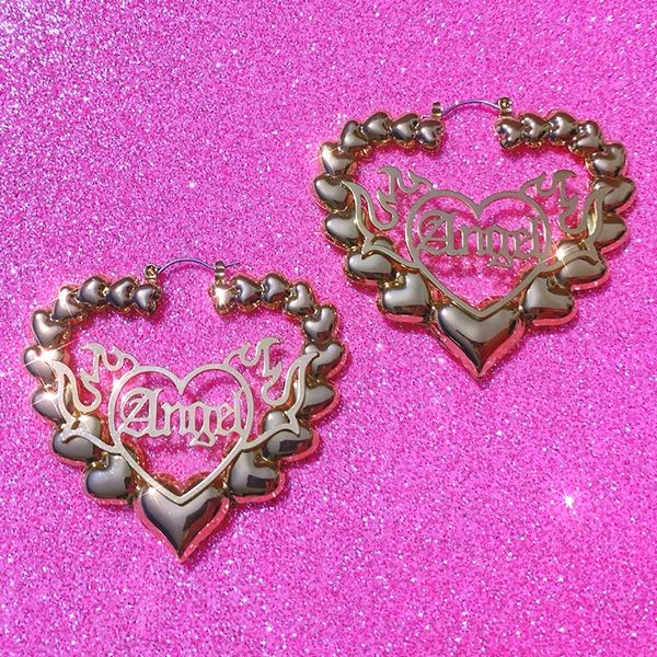 Stud Y2K Jóias Anjo Coração Hoop Brincos Coreano Moda Punk Chama Estética para Mulheres 2000s Acessórios Vintage Ear Ring 231025