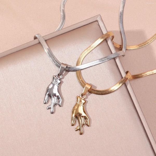 Pingente colares banhado a ouro 40cm 5 corrente mão de aço inoxidável diferentes gestos colar feminino lâmina colares amantes jóias