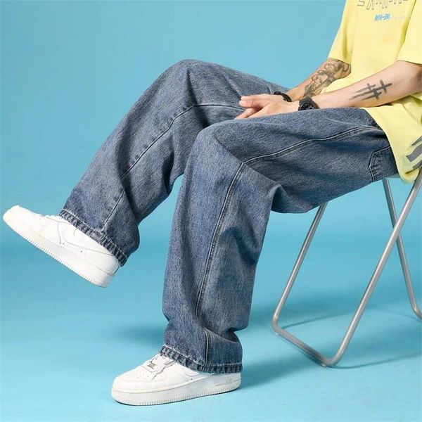 Jeans da uomo Designer di marca Straight Streetwear Uomo Pantaloni larghi a gamba larga Pantaloni coreani casual con bottoni Denim di base