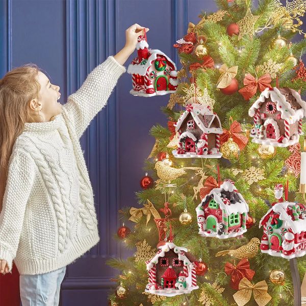 Decorazioni natalizie Natale Pan di zenzero Casetta Ciondolo Albero di Natale Luce a LED Ornamento appeso Regalo di Natale per bambini Decorazione 2024 anni 231025