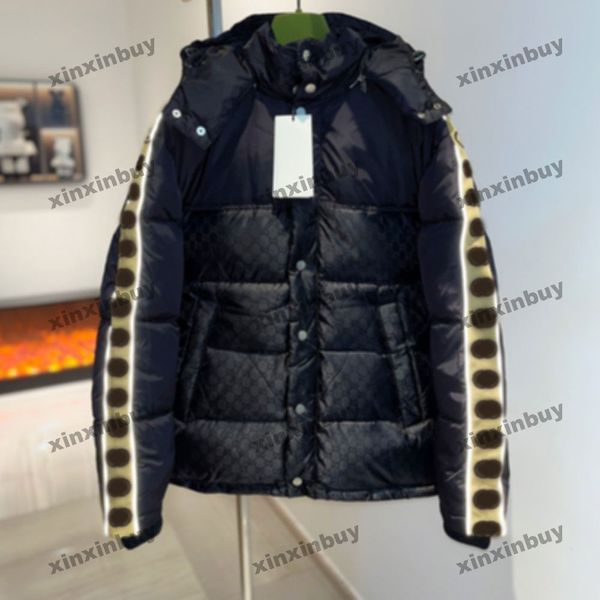 Xinxinbuy homens designer casaco jaqueta paris reflexivo webbing fita carta tecido jacquard para baixo mangas compridas feminino preto S-3XL