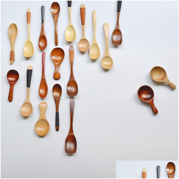 Löffel Großhandel - 3 teile / los Mini Holzlöffel Teelöffel Connt Utensil Kaffee Milch Kinder Eisportionierer Geschirr Werkzeug Küche Kochen Dr Dhksq