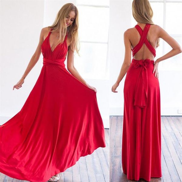 Avvolgente convertibile Boho Maxi Club Abito rosso Fasciatura Abito lungo Festa damigelle Infinity Robe Longue Femme326s