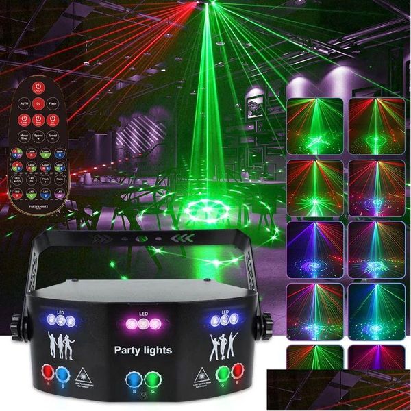 Rgb iluminação a laser 15 olhos lâmpada de discoteca dmx controle remoto palco luz estroboscópica Ac110-240V led dia das bruxas natal barra festa projetor ho